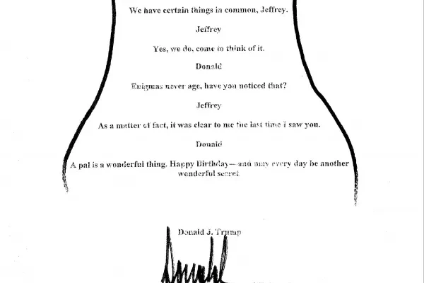 Trump Note to Epstein Released by Congress, Trump Denies Authorship