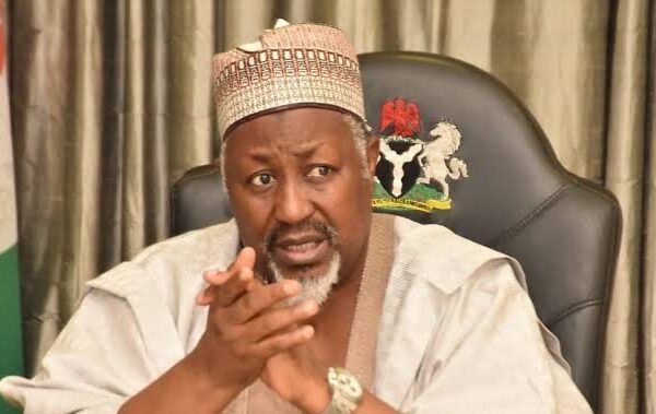 Defence Minister Mohammed Badaru speaking to journalists in Abuja