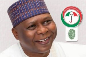 New PDP chairman Kabiru Turaki addressing delegates at Ibadan convention