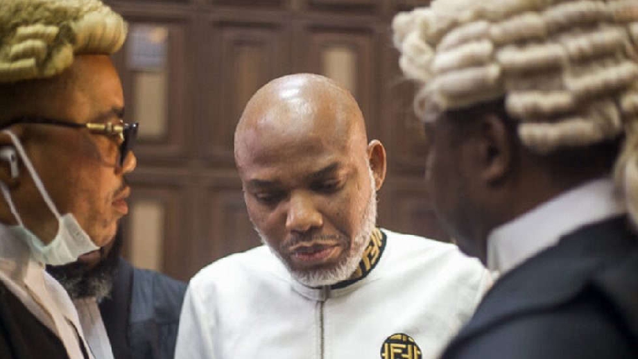Nnamdi Kanu in Abuja court during terrorism trial