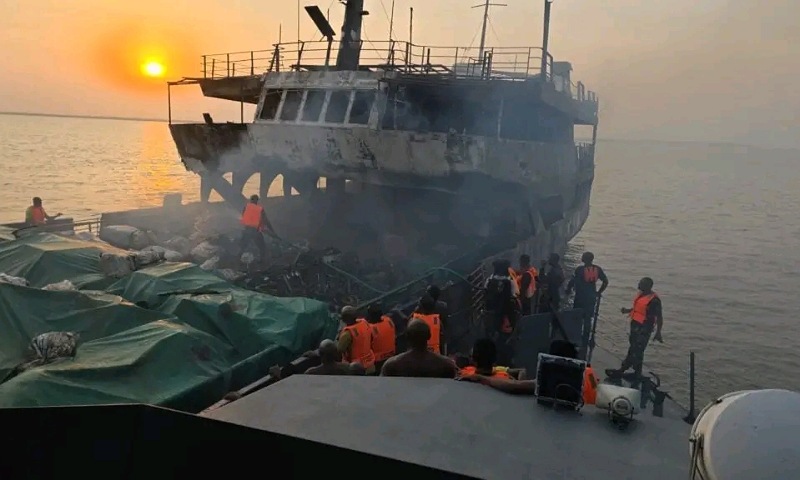 Navy Saves 20 Crew Members After Vessel Catches Fire in Cross River