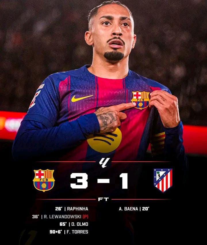 Barcelona 3-1 Atletico Madrid: La Liga Result