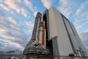 NASA’s New Moon Rocket Rolls to Launch Pad Ahead of February Astronaut Mission