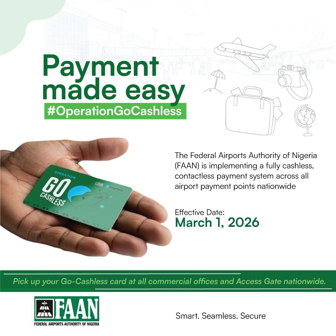 FAAN Launches Nationwide Operation Go Cashless System Across Airports from March 1, 2026