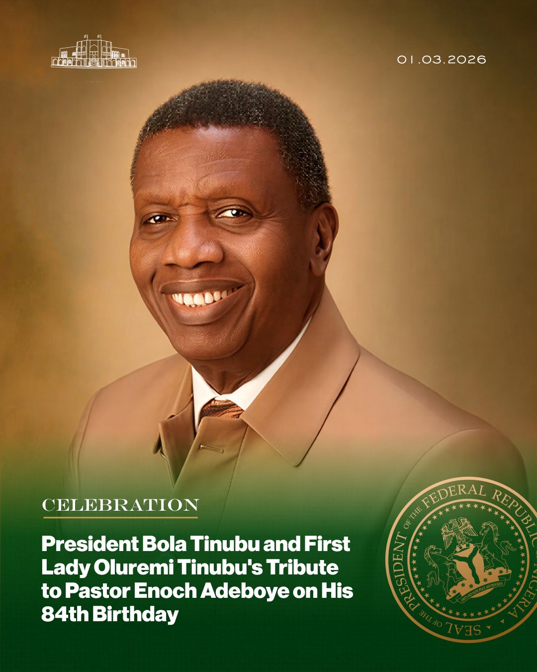 President Bola Ahmed Tinubu Tribute to Pastor Enoch Adeboye on His 84th Birthday