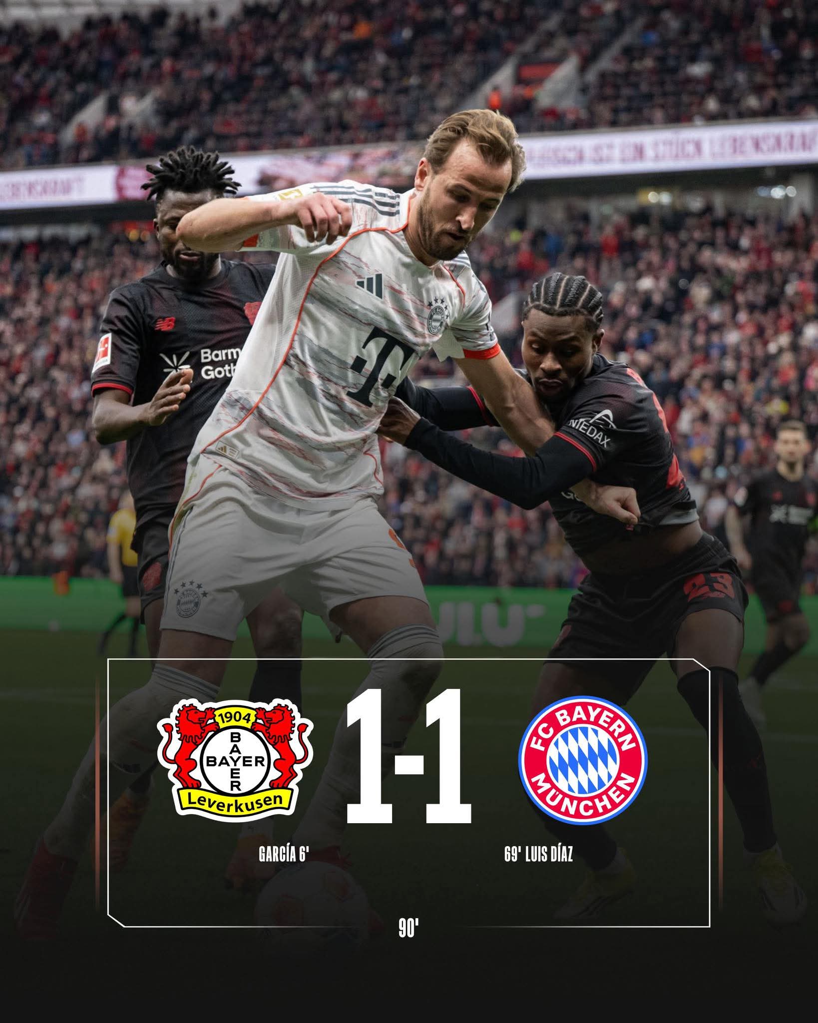Nine-Man Bayern Munich Hold On for Dramatic 1-1 Draw at Bayer Leverkusen