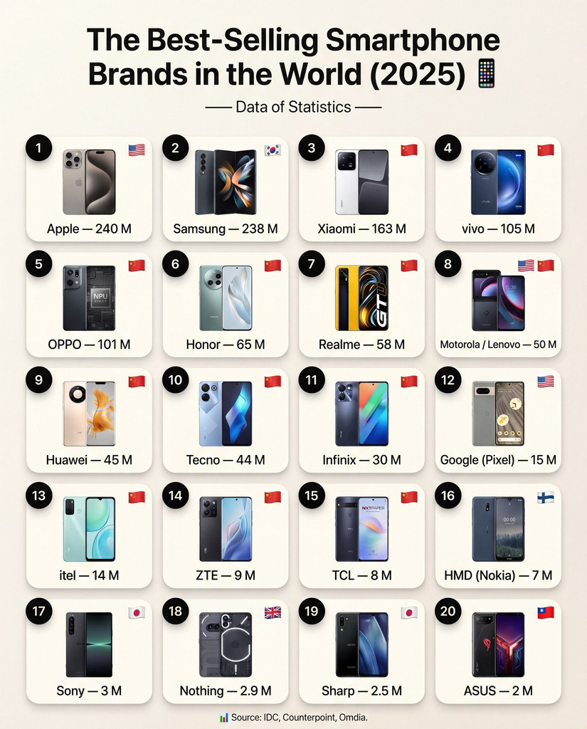 Best-Selling Smartphone Brands in the World for 2025