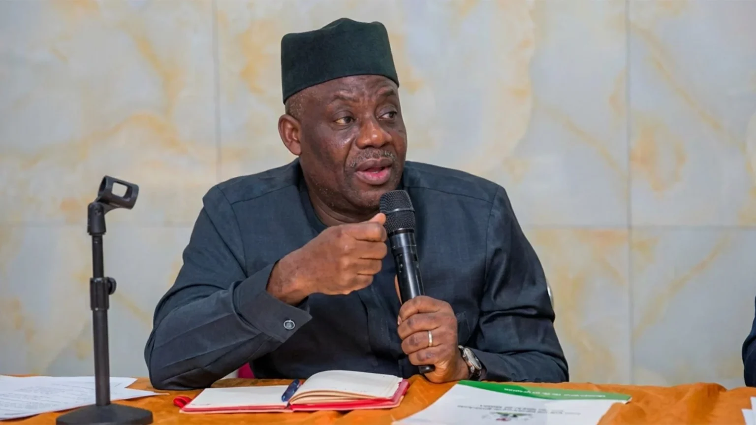 Education Minister Dr. Tunji Alausa speaking in Abuja as the FG pays eight-month allowance to lecturers.