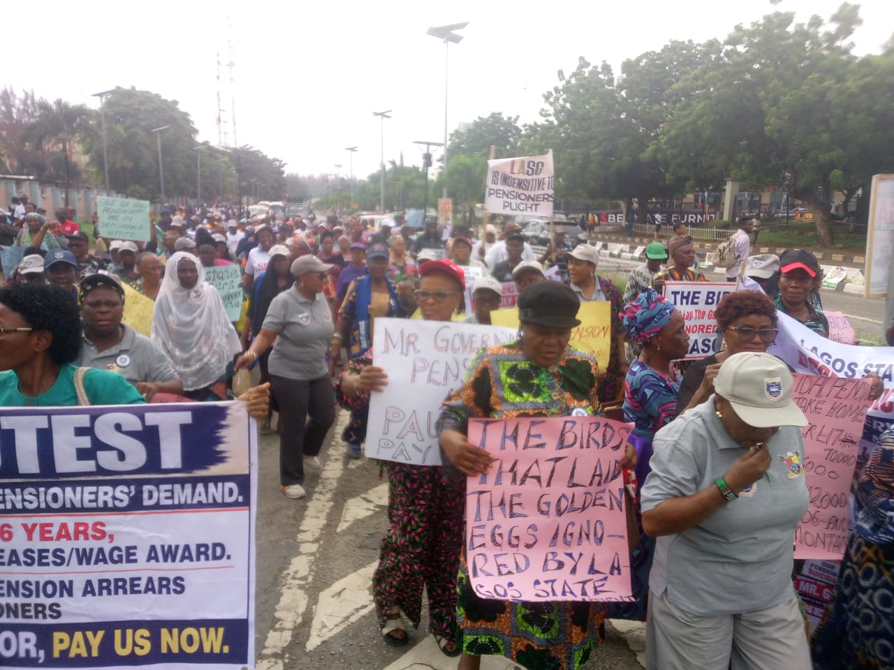 Pensioners protest unpaid arrears, benefits at Lagos House