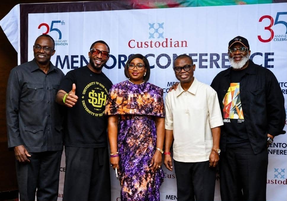 Executive coach Lanre Olusola delivering a keynote address on discovering purpose at the Custodian Mentors Conference in Lagos.