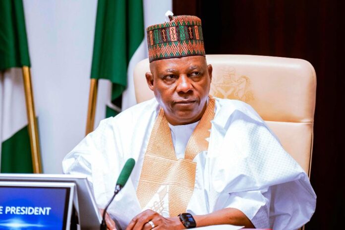 Vice-President Kashim Shettima speaking during an official government engagement.