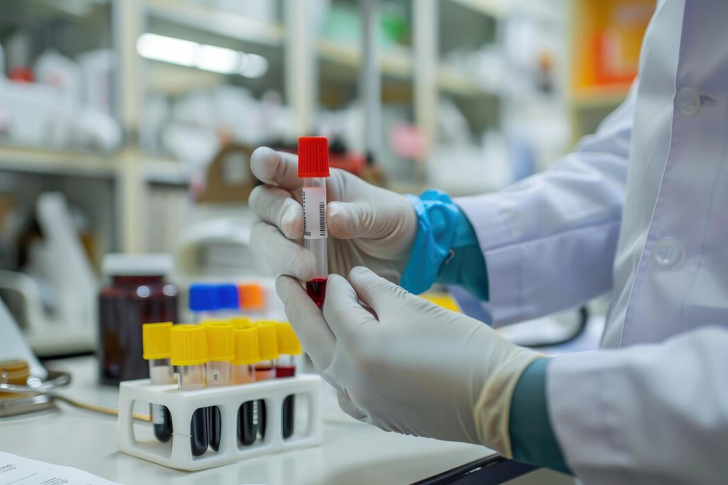 Medical laboratory research facility examining viral samples under a microscope.