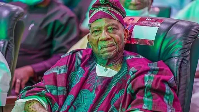 The late Afenifere leader Pa Reuben Fasoranti seated during a national socio-political conference.